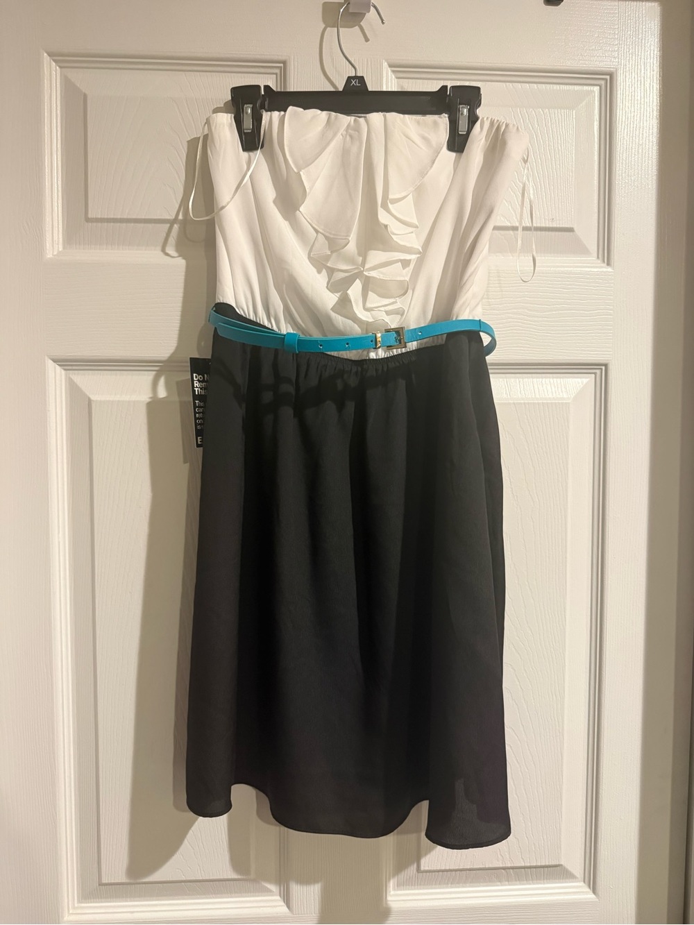 Black and white strapless dress